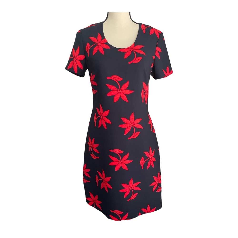 Banana Republic Sheath Dress Women's Size 2 Navy Blue Floral Short Sleeve